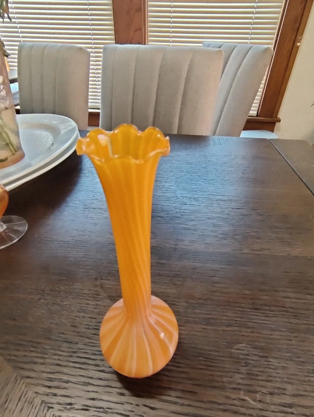 Orange And White Striped Glass Bud Vase - Unbranded